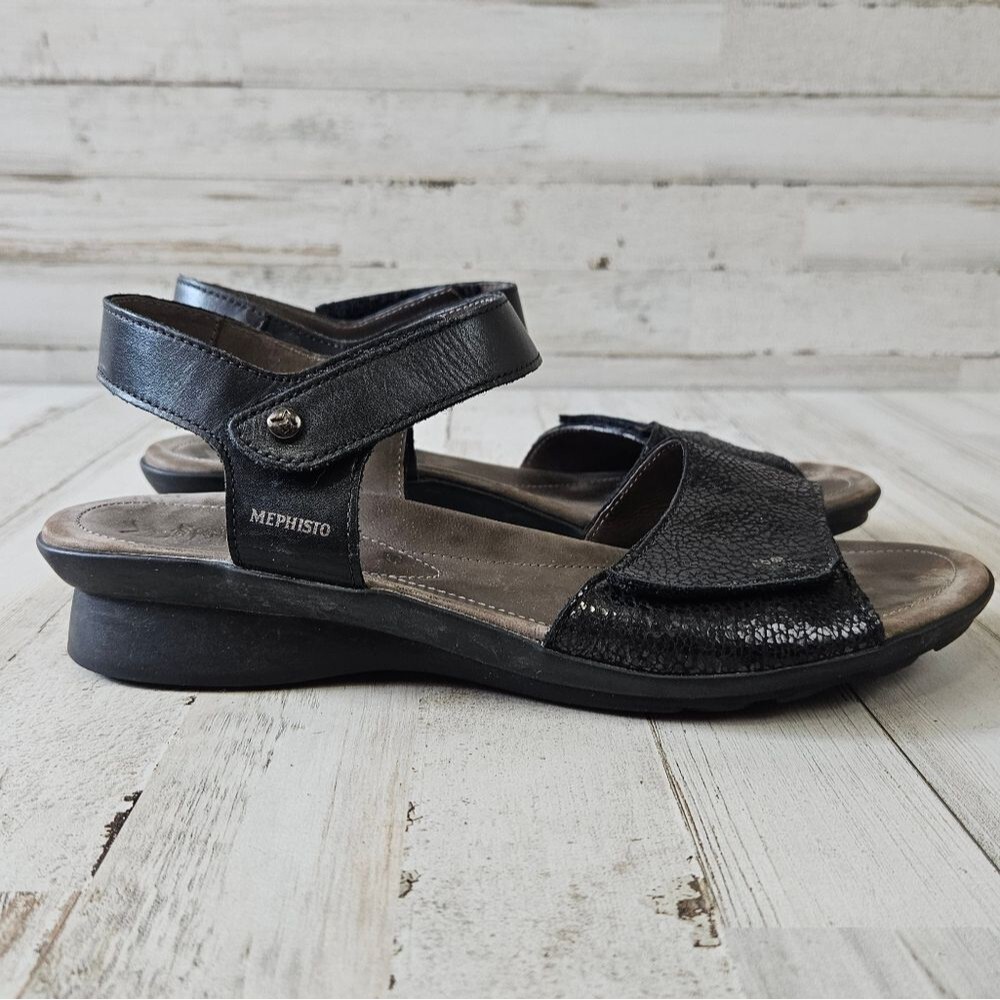 Mephisto Pattie Black Softy Moon Genuine Leather Sandals Shoes SZ 40